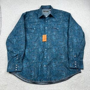 Stetson Mens Blue Mallard Paisley Snap Western Shirt Long Sleeve XL 11-001-0425